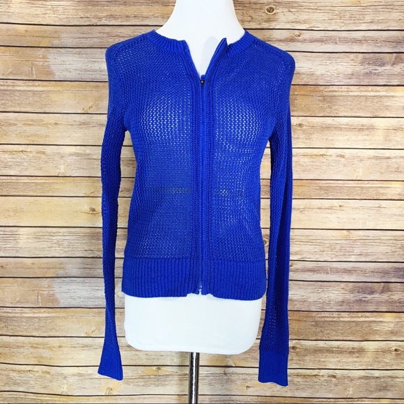 Athleta Royal Blue Mesh Zip Front Cardigan Sweater - Picture 1 of 8
